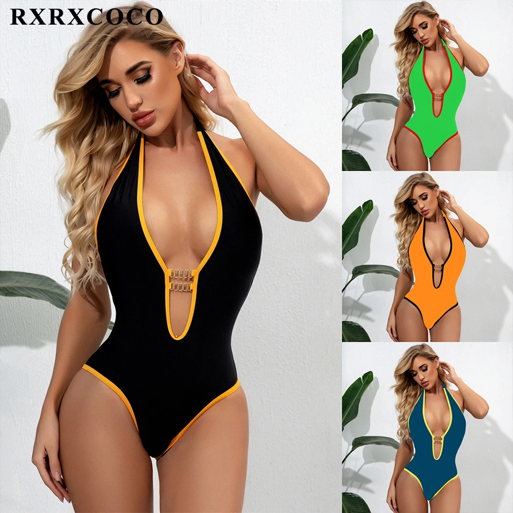 Цельный купальник RXRXCOCO сексуальный бандажный купальный костюм Однотонный