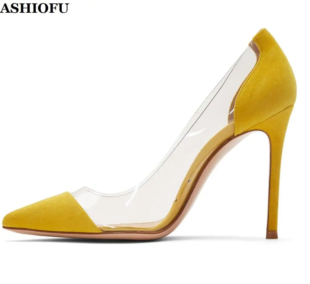 

ASHIOFU Handmade Hotsale Women's 10cm High Heel Pumps Faux-suede PVC Slip-on Shoes Party Prom Evening Fashion Pumps Court Shoes