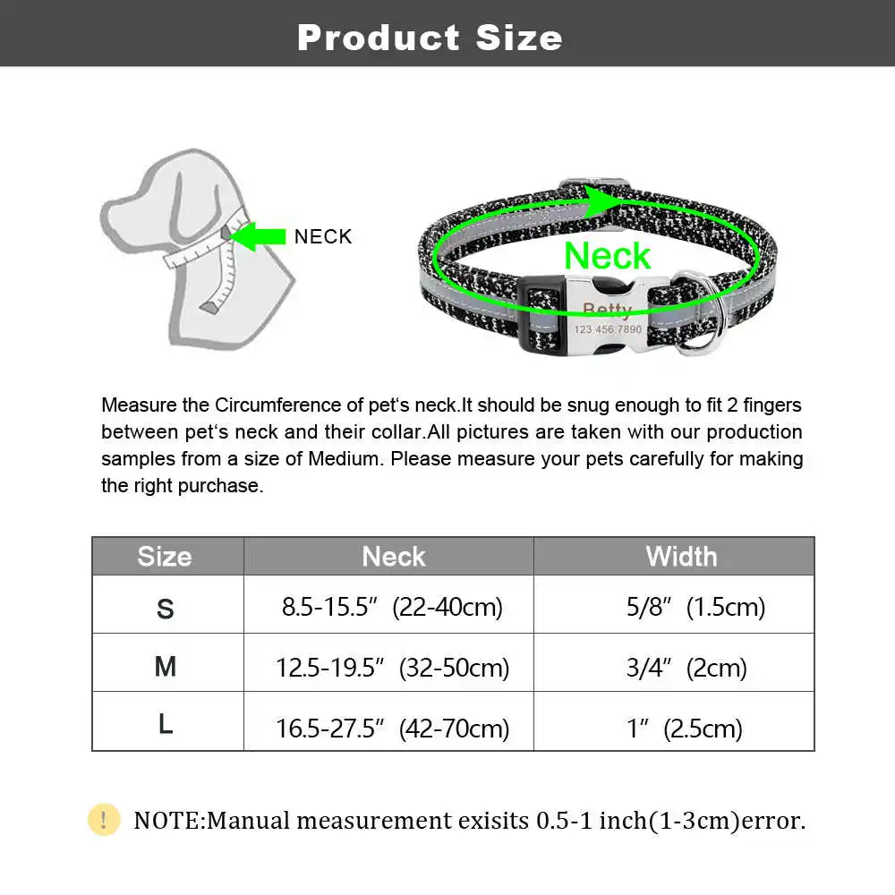 

Dog Collar Personalized Reflective Dog Collars Custom Engraved Name Tag Collar Anti-lost Nylon Pet Collars For Medium Large Dogs