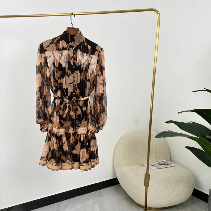 

Женское мини-платье с длинным рукавом, винтажное ТРАПЕЦИЕВИДНОЕ ПЛАТЬЕ из 100% шелка с розовым цветочным принтом, лето 2021