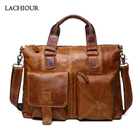 LACHIOUR Business Office Handag Men Real CRAZY HORSE Genuine Leather Messenger Bag Male Ducument Travel Laptop Shoulder Bag