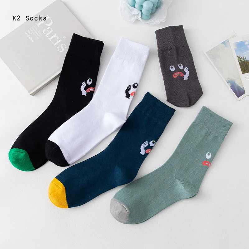 

New Simplicity Funny Smile Face Sockings Cotton Harajuku HipHop Cartoon Pattern Skateboard Streetwear Fashion Men Women Socks