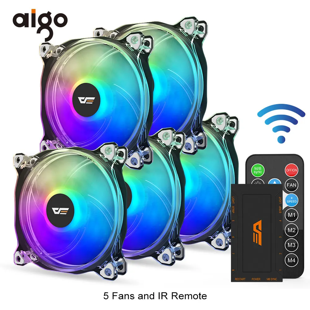 5 fan and controller Aigo CF8Pro, чехол для компьютера, ПК, RGB вентилятор, прозрачная рамка, 120 мм, вентиляторы, тихий+ удаленное охлаждение компьютера, ASUS AURA SYNC, кулер для процессора, RGB чехол, вентилятор - Цвет лезвия: 5 fan and controller
