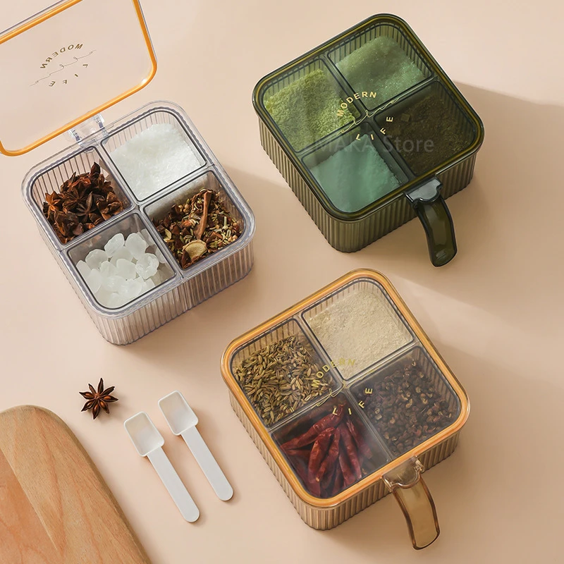 

Kitchen spice box combination set four compartments one household multi-compartment storage seasoning box with lid