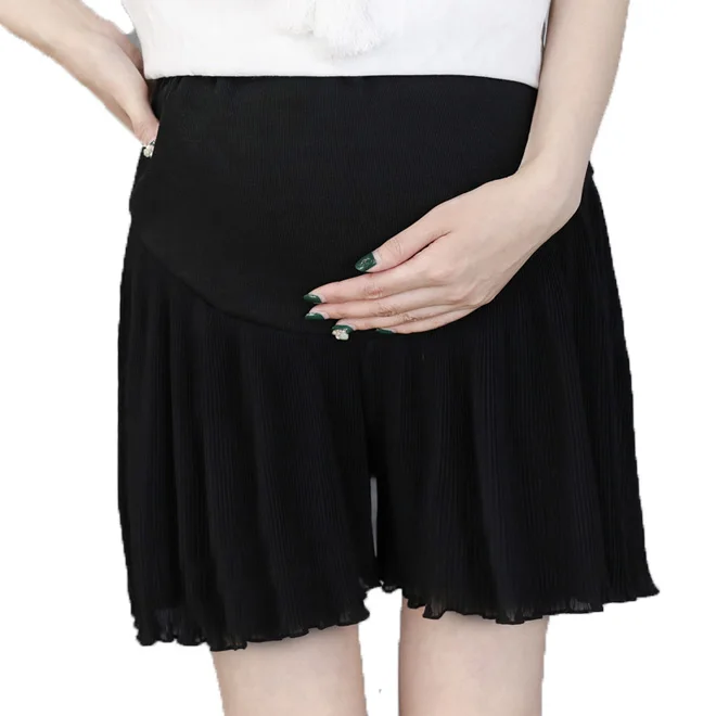 

8928# Summer Thin Pleated Chiffon Maternity Shorts Wide Leg Loose Belly Shorts Clothes for Pregnant Women 3XL 4XL Pregnancy Wear
