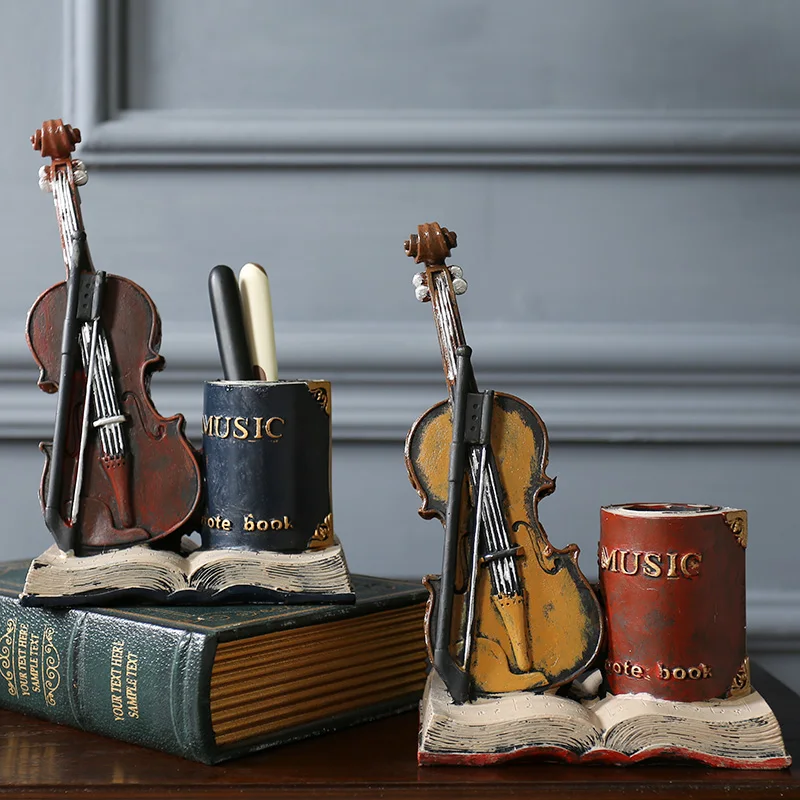 

Vintage Violin Pen Container Home Art Decorations For Living Room Violin Room Decor Desk Table Decor