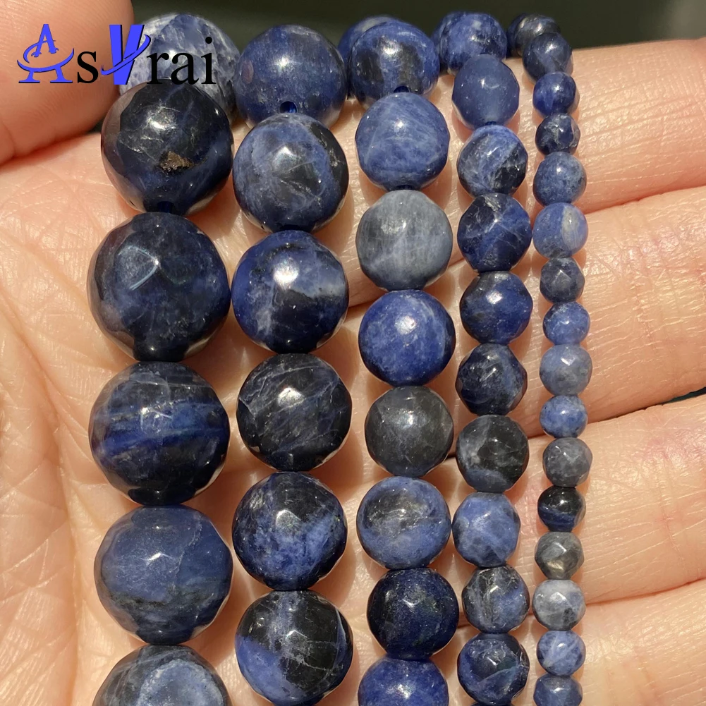 

Natural Stone Faceted Blue sodalite Loose Round Beads For Jewelry Making 4/6/8/10/12mm Diy Bracelets Accessories 15"