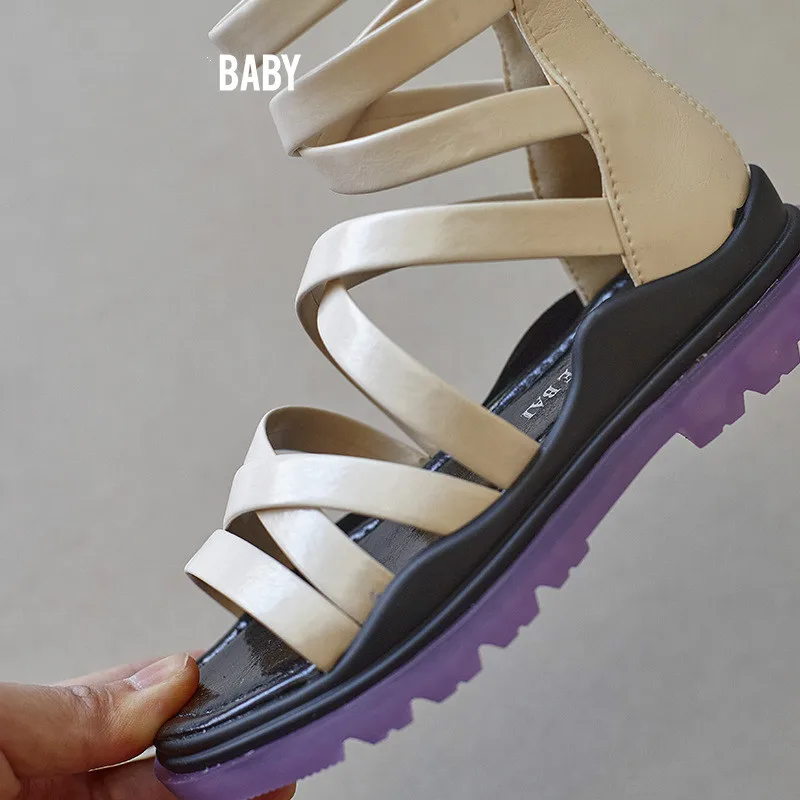 

Kids Sandals 2021 Summer Girls Fashion Rome Gladiator High Top Flatform Children Princess Dress Party Flats Hollow Baby Shoes