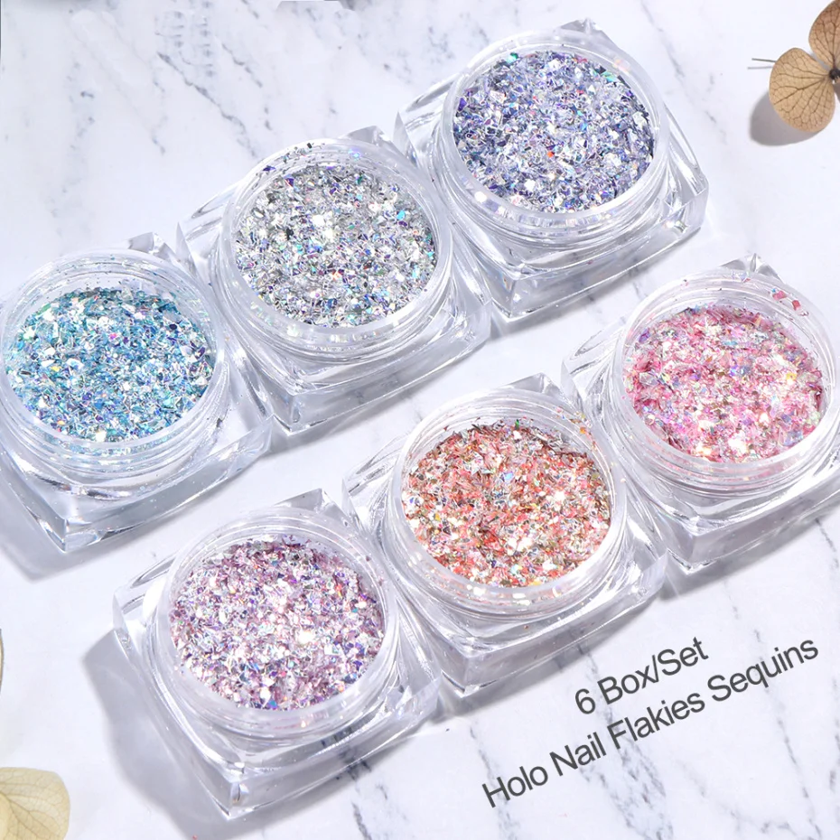 6 коробок для полировки Spangles голографические наклейки ногтей блестки