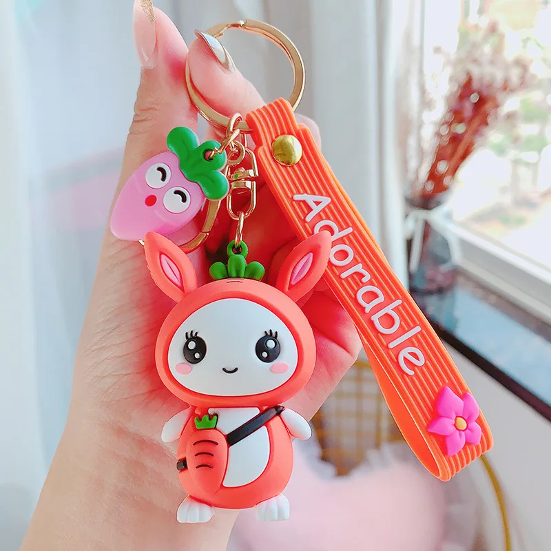 

Cute Silica Gel Key Chain Simple Small Fresh Keychain Bag Pendant Fashion Cartoon Rabbit Lady Handbag Hanging Decoration Keyring