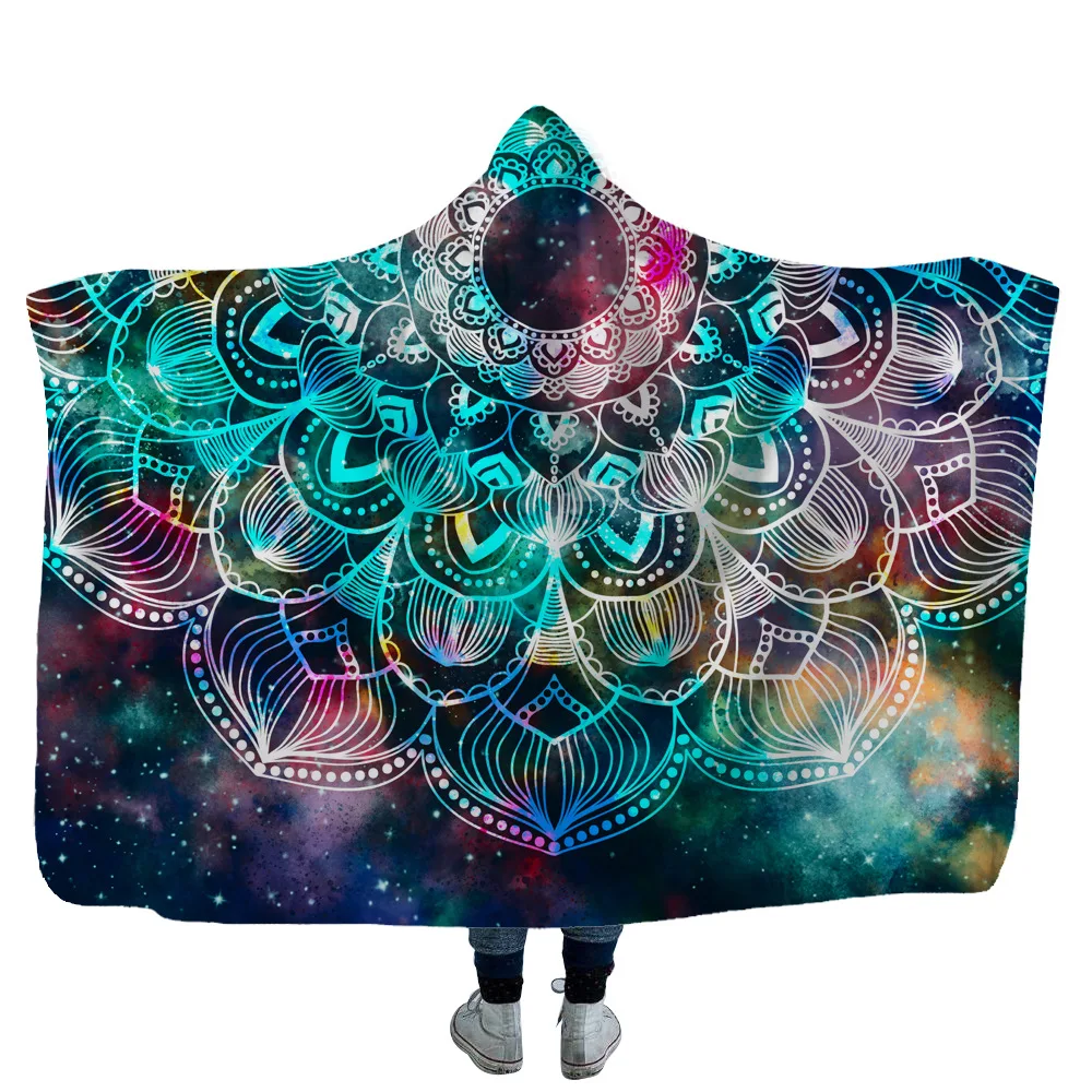 Фланелевое Одеяло Datura с капюшоном и геометрическим принтом супермягкое плюшевое