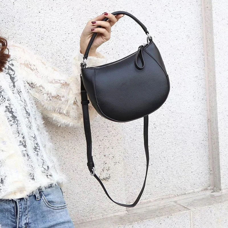 

Genuine Leather Lady Small Crossbody Bags For Women Shoulder Bags Luxury Handbag Female Circular Saddle Bag Fashion Tote Purse