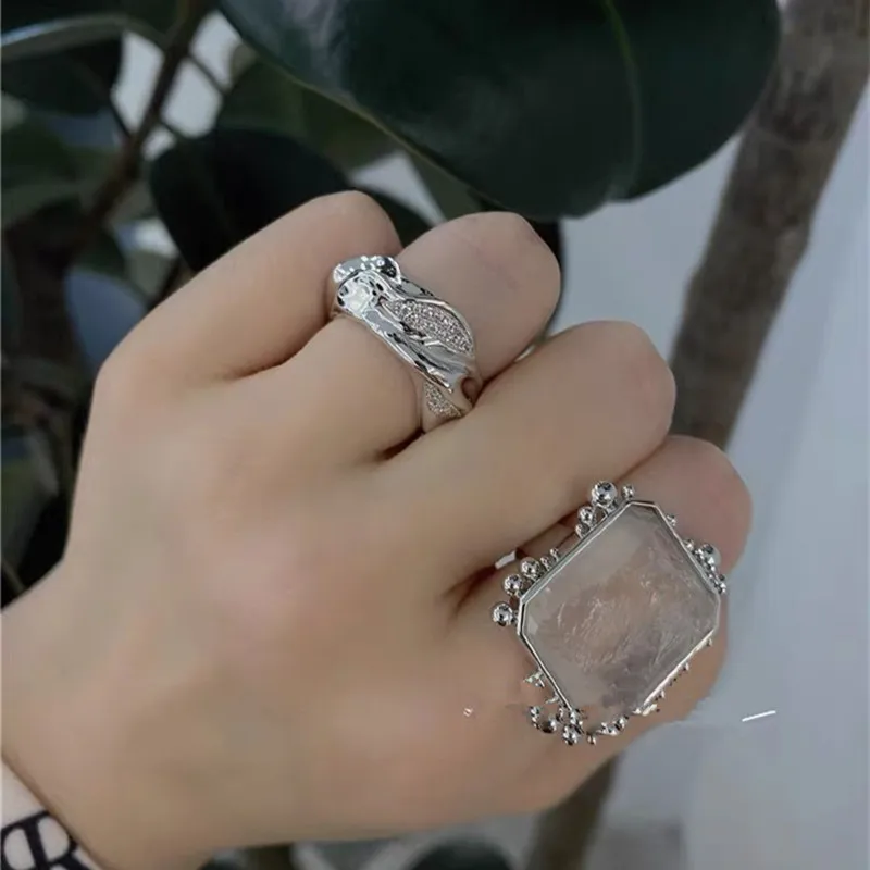 

Ring Fog Line Diamond Simple Large Diamond Ring Fold Full Diamond Crystal European and American Ins French Design Fashion