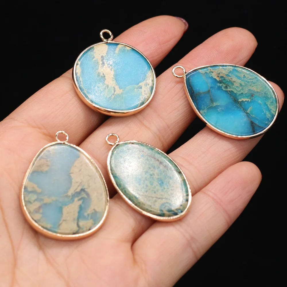 

Hot Sale 2021 New Natural Stone Pendant Blue Ocean Mine Exquisite Pendant for Making DIY Necklace Accessories Size 20x35mm