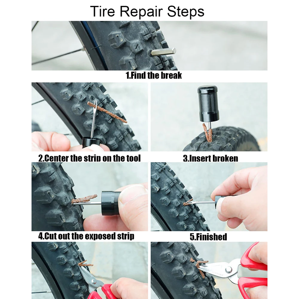 

5pcs Bicycle Tools Tire Repair Rubber Strip and Bicycle Tire Repair Drill MTB Road Bike Tubeless Repair Tool Simple Set