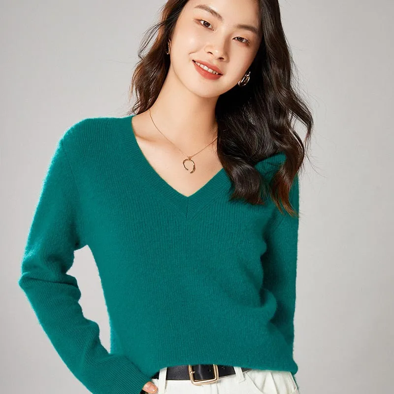 

2021 Autumn Winter Sweater Knitted Pullover Women V Neck Oversize Sweaters Female Loose Long Sleeve Korean Fashion Top Jumper