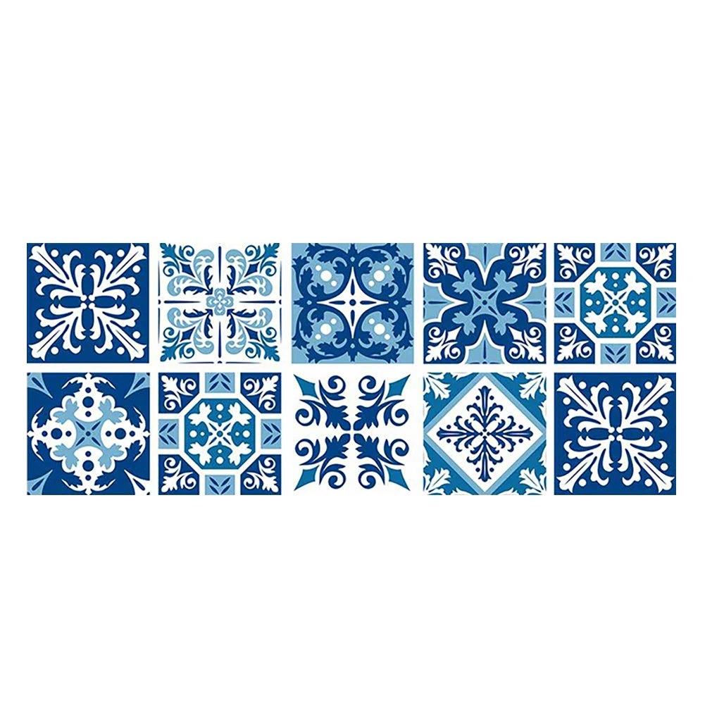 

10PCS Waterproof Retro Blue Tile Sticker Bathroom Kitchen Collage Waterproof and Moistureproof