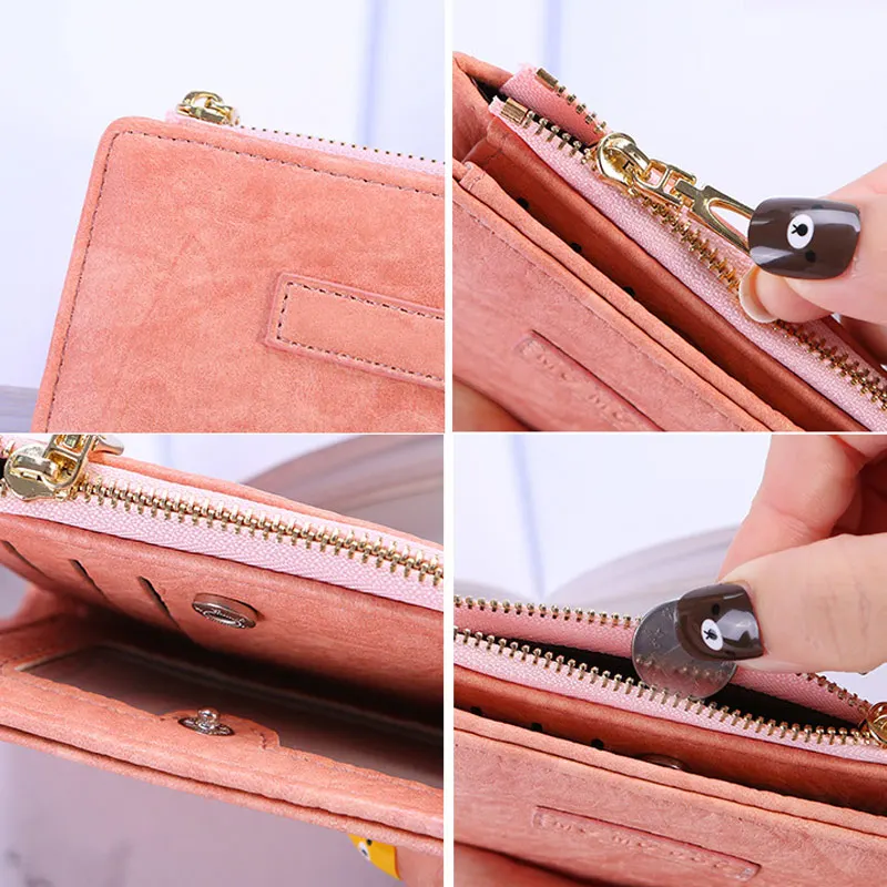 Новинка женский кошелек Одноцветный из искусственной кожи 2 складки на молнии