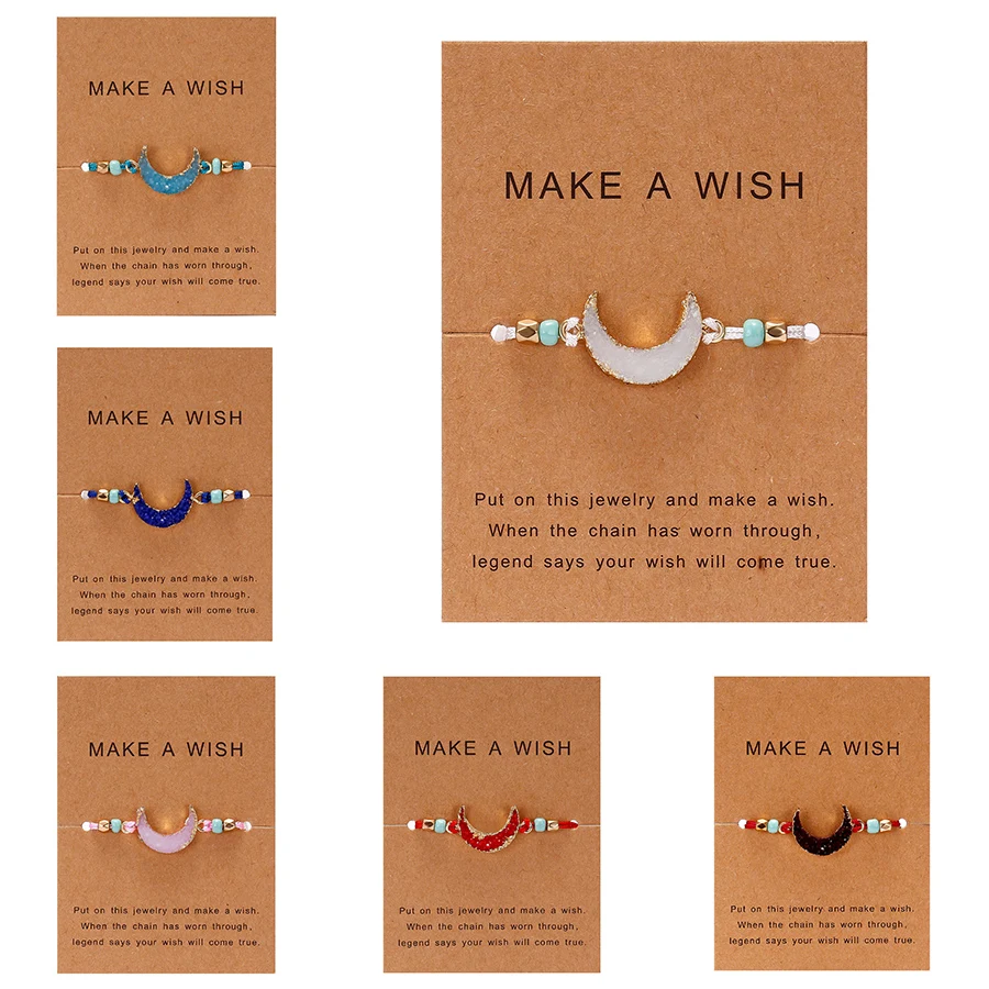 Rinhoo натуральный лунный камень тканый браслет Регулируемый Красочный Друза