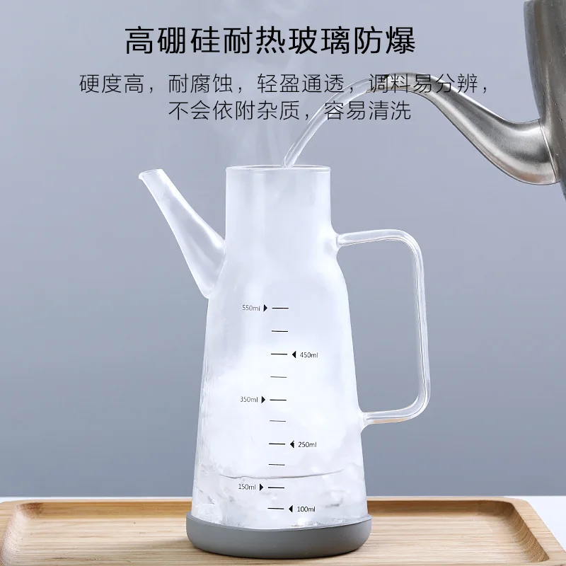 

withHandle Heat-resistant Kitchen Storage Tools Soy Vinegar Cooking oilSauce Container Oil can Transparent Glass Oil Bottle