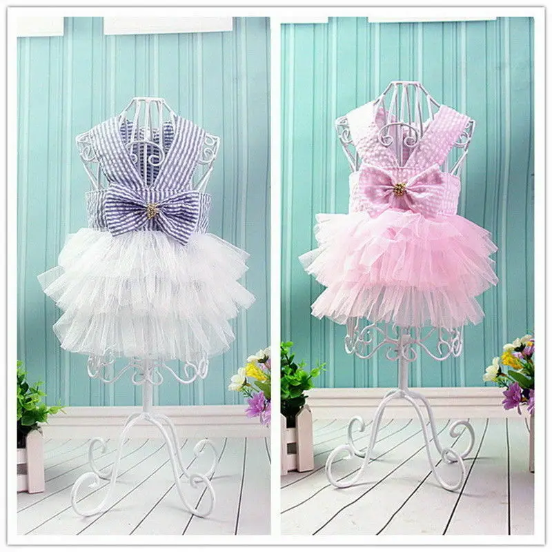 2020 Newest Pet Dog Princess Suit Pets Crystal Skirt Pink Tutu Dress Small Cat Bow Clothes Lace Partywear 2 Colors | Дом и сад