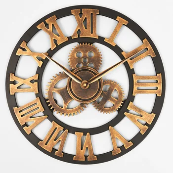 Oversized 3D retro rustic decorative  luxury art big gear wooden vintage large wall clock on the wall for gift 20 ince Handmade
