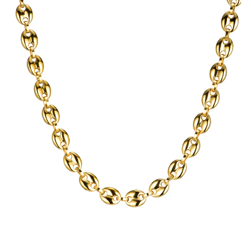 gold chains Мужские ожерелья кофейные бобы цепи браслеты набор из нержавеющей стали 11 см золото/серебро звено цепи хип-хоп ювелирные изделия USENSET - Окраска металла: gold chains