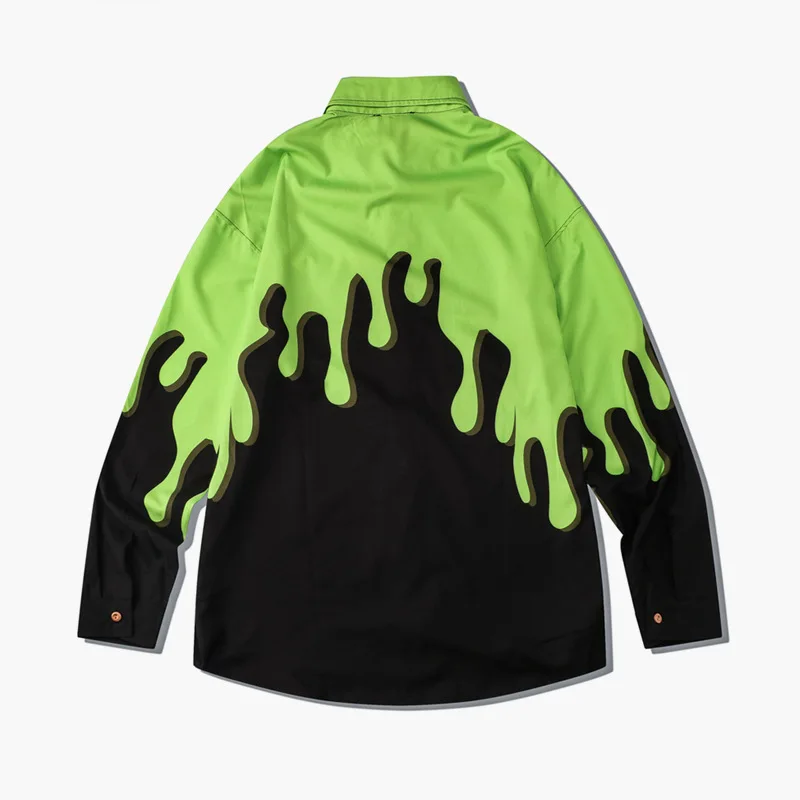 

Youth tide brand color matching melting digital printing polyester long-sleeved loose lapel long-sleeved shirt autumn