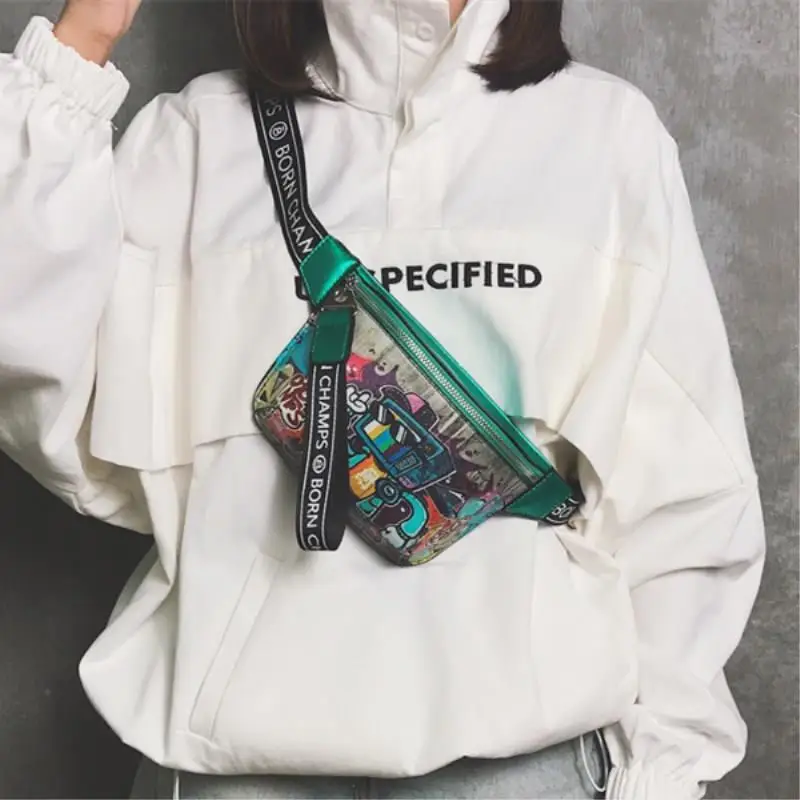 

Новинка 2021, поясная сумка через плечо с граффити, Корейская универсальная нагрудная мини-сумка, модная уличная женская сумка