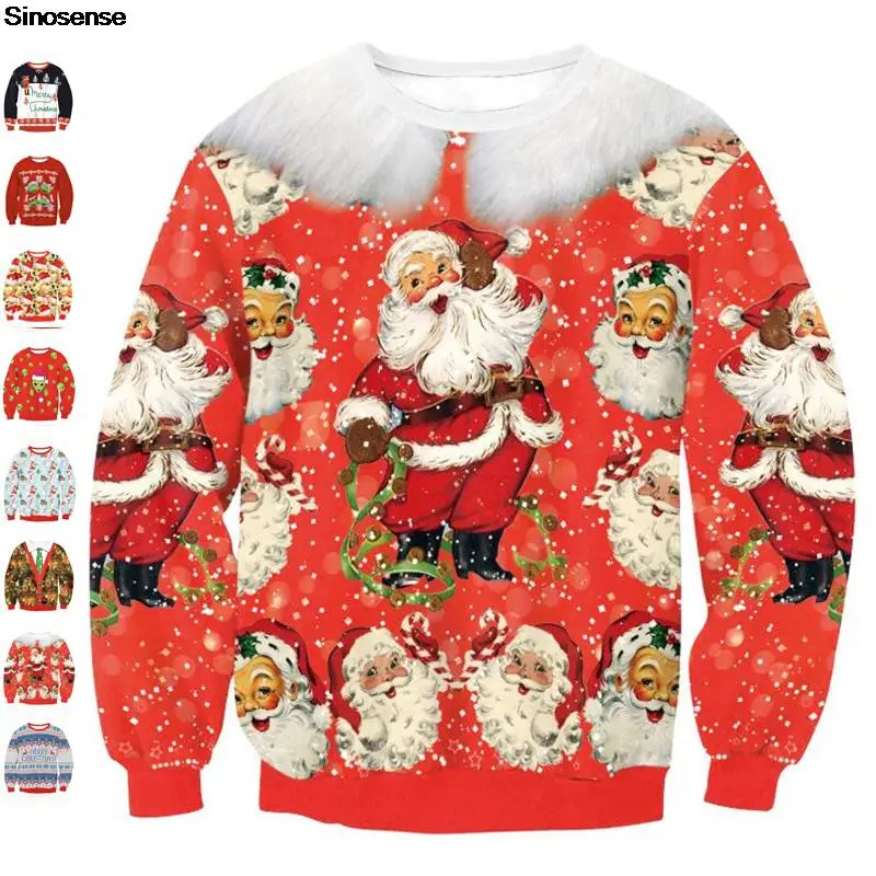 

Men Women Santa Ugly Christmas Sweater Couple Funny Holiday Party Xmas Crew Neck Sweatshirt Pullover Christmas Jumpers Tops