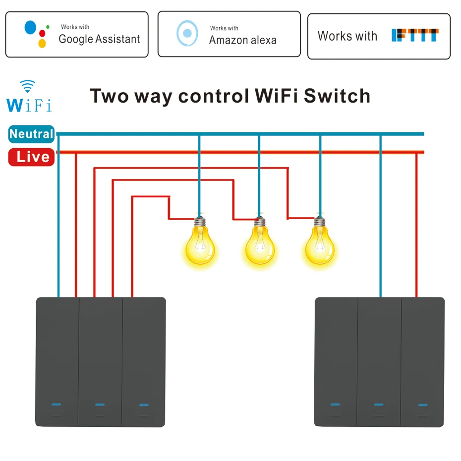 Поверхностный Кулисный двухсторонний переключатель Tuya Smart Life APP WiFi настенные