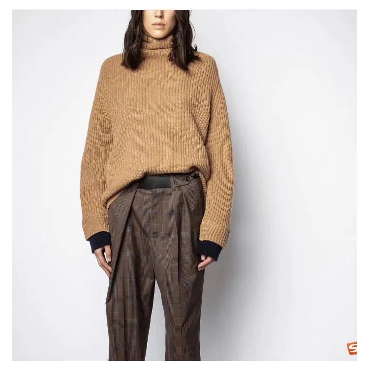 

Sweater 2021 Women Autumn and Winter New Solid Color Lapel Long-sleeved Versatile Bottoming and Warm Women's Cashmere Sweater