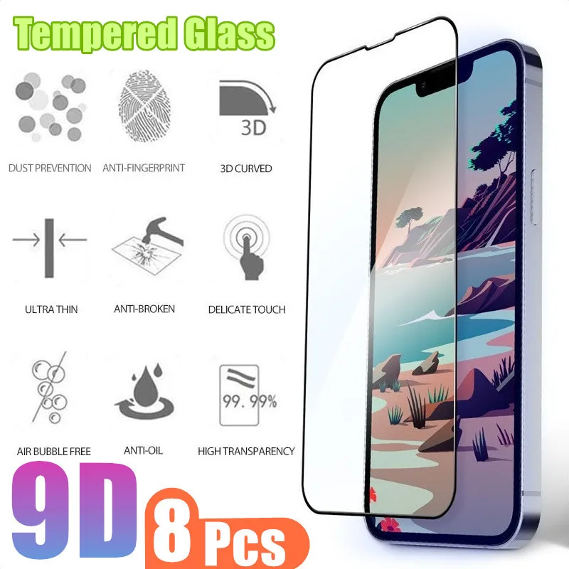 

9D Tempered Glass Full Cover On the For iPhone 13 12 11 Pro Max Mini Screen Protector For iPhone 7 8 Plus X XR XS MAX SE 2020