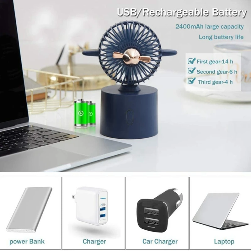 Настольный вентилятор перезаряжаемый USB автоматический вращающийся настольный
