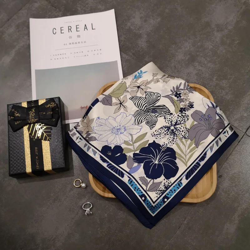 Женский Шелковый квадратный шарф из натурального материала размеры 53*53 см |