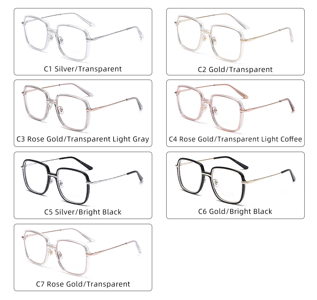 

2021 Trendy Anti Harmful Blue Light Eyewear Blue Light Blocking Reading Glasses Metal Large Square Glasses Frame TR90 Legs