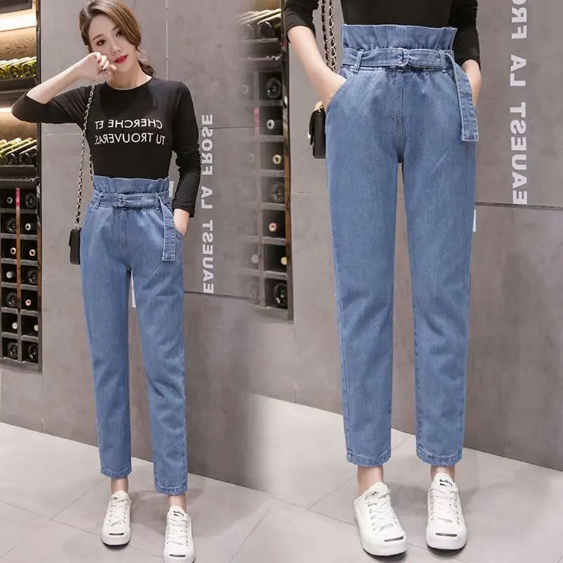 Женские летние джинсы женские свободные брюки султанки джинсовые шаровары со