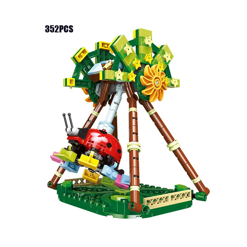 

Город funland аттракционы мини Божья коровка гигантский маятник парк развлечений, здание Мпц блок Модель Кирпичи игрушки коллекция для детей П...