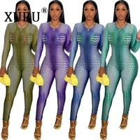 xuru sexy slim round neck positioning printing jumpsuit invisible zipper jumpsuit european and american womens jumpsuit