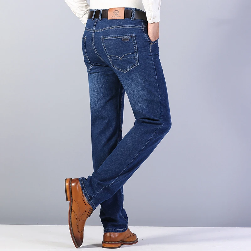 

2020 Winter New Men's Warm Slim Fit Jeans Business Fashion Thicken Denim Trousers Stretch Brand Pants Black Blue