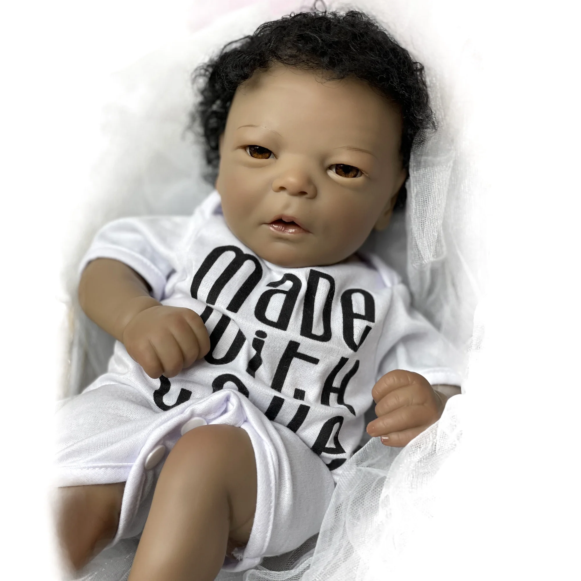 

Reborn Doll 16" Black Skin Baby Boy With Open Eyes For Children Gifts Boneca Renascida Brinquedo Bebe Para Crianças Menina