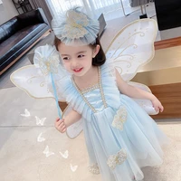 2021 summer girls dress butterfly wings lace princess dress fashionable birthday party dress children kids vacation clothing