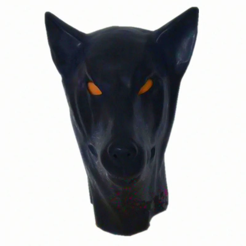 New Anatomical Latex Dog Mask Black Wolf Rubber Fetish Hoods Masks Mouth Eyes Condom customized catsuit costume | Дом и сад