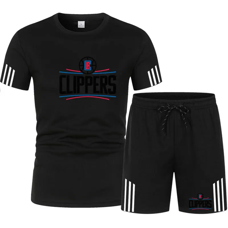 

2021Spring Summer Clippers Competition Men Clothing Graphic Cotton Printing Oversized T-shirt+Shorts Sets tracksuit