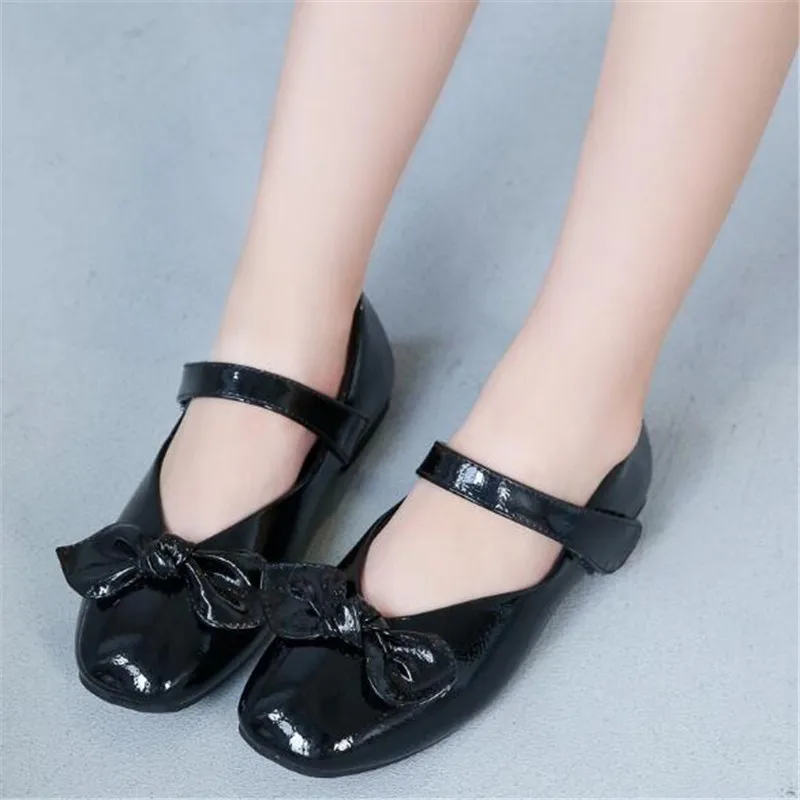 

New Girls Leather Shoes Princess Bow Pink Toddler Shoes Student Children Moccasins Breathable Flats Kids Black White 041