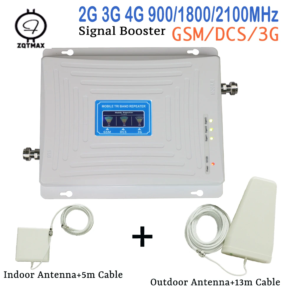 Трехдиапазонный 2G 3G 4G усилитель сигнала GSM DCS WCDMA ретранслятор LTE UMTS сотовый ретранслятор 65 дБ усилитель сотового телефона с ЖК-дисплеем