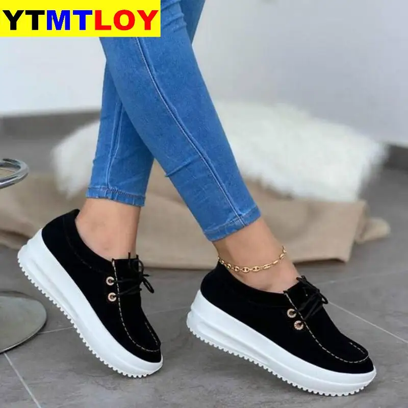 

NEW Platform Sneakers Women Casual Shoes Female Breathable Lace-up Solid Shoes Woman Zapatos De Mujer Walking Shoes Thick Bottom