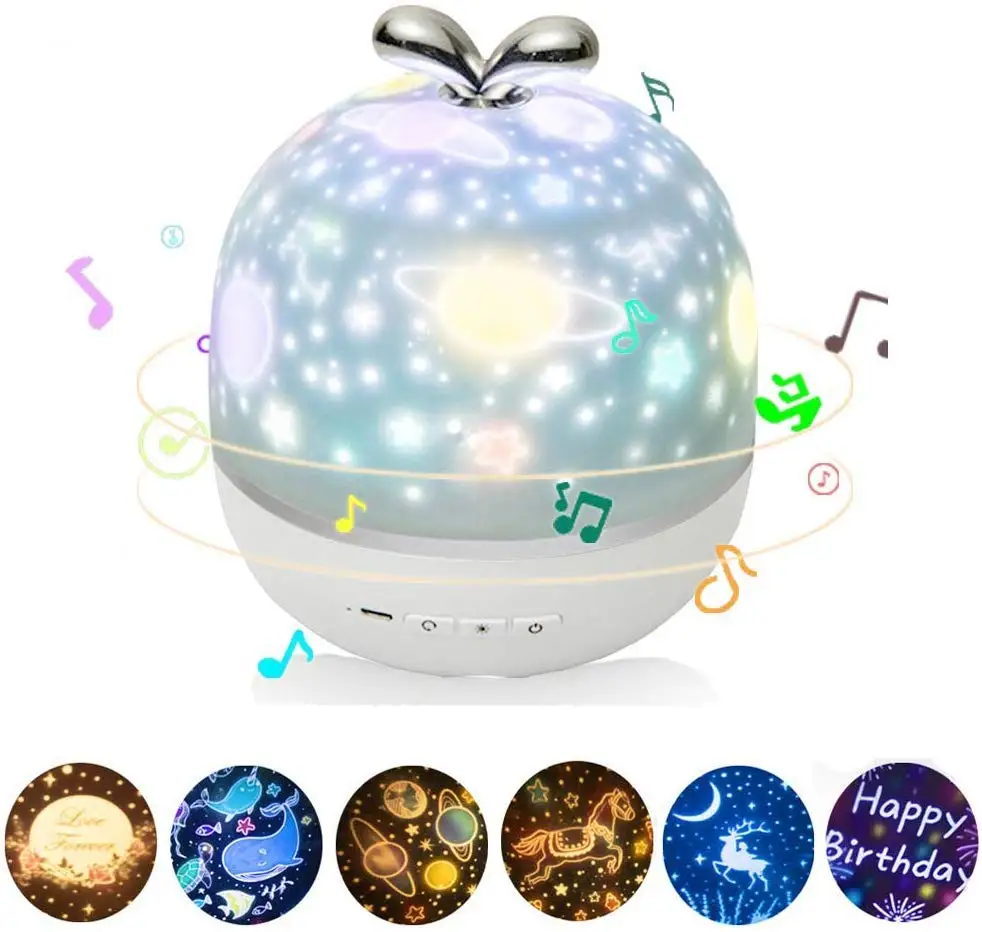 

Projector Night Light with Music Box and 6 Projection Films 360 Rotation Starry Sky Projector Lamp for Kids Bedroom Nursery Dec