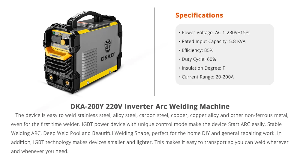 Заводской магазин DEKO DKA-200Y 200A 4.1KVA инвертор дуговой Электрический сварочный аппарат 220V MMA сварочный аппарат для DIY сварочных работ