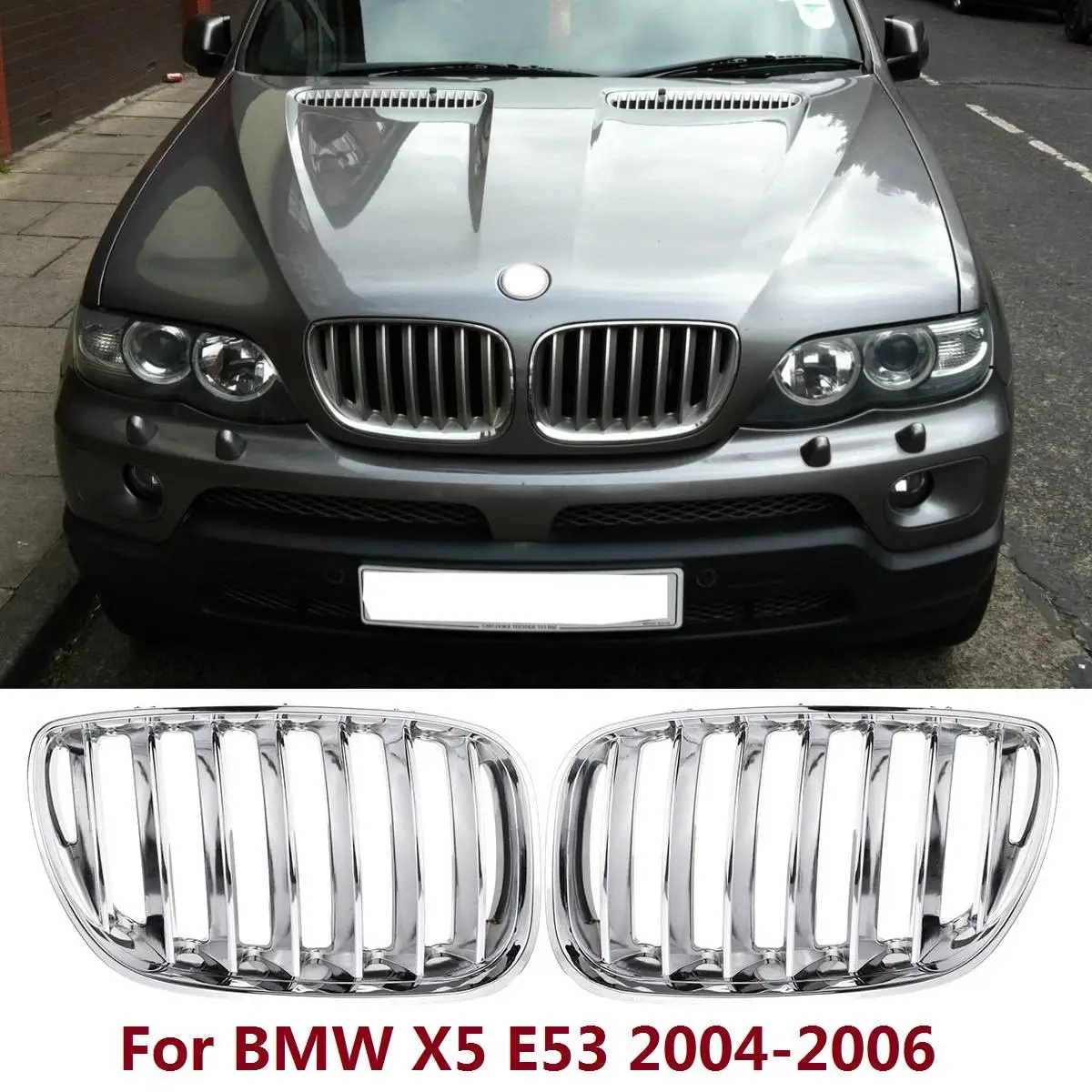 

Pair Chrome Front Hood Kidney Grills Grille for BMW X5 E53 2004 2005 2006 Front Bumper Grille Car Styling